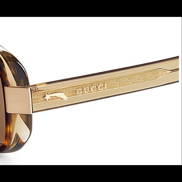 UNISEX GUCCI SQUARE HAVANA AND GOLD FALLING STAR ACCENTED FRAME SUNGLASSES - Picture 14 of 16